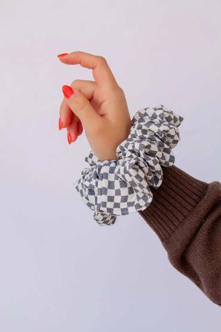 Andi x Rad Rev Grey Checkered Jumbo Scrunchie