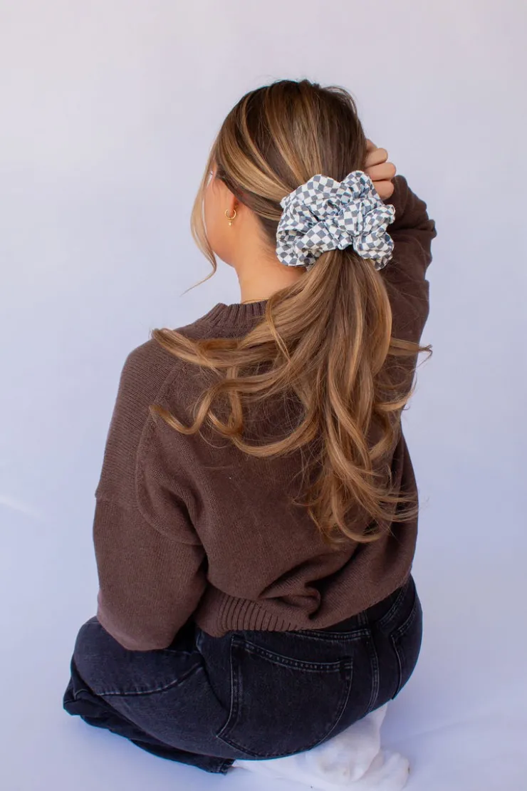 Andi x Rad Rev Grey Checkered Jumbo Scrunchie