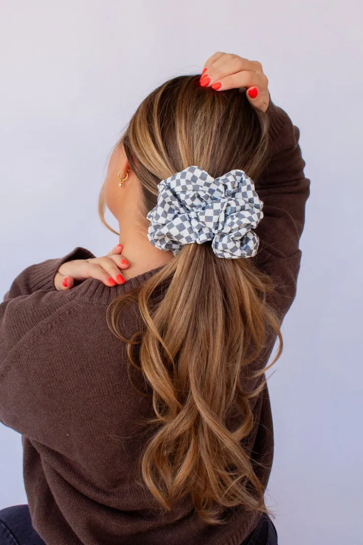 Andi x Rad Rev Grey Checkered Jumbo Scrunchie
