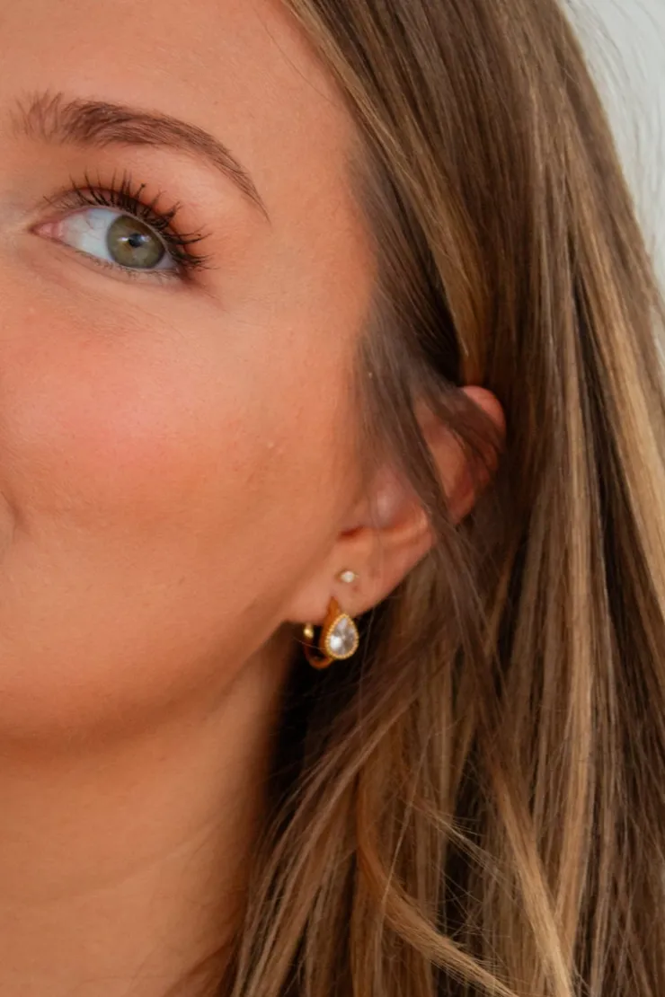 Andi Bezel Gemstone Hoop Earrings
