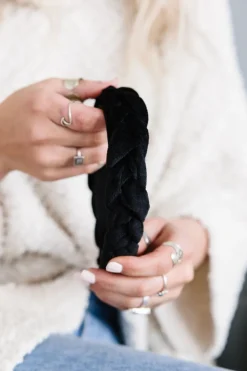 Andi Black Braided Velvet Hard Headband