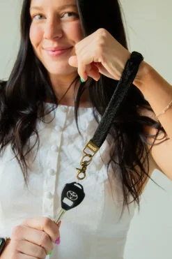 Andi Black Faux Leather Keychain