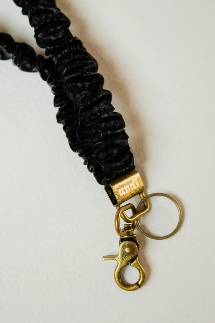 Andi Black Faux Leather Lanyard