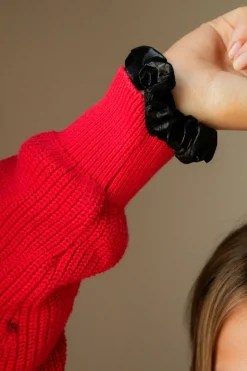 Andi Black Faux Leather Scrunchie