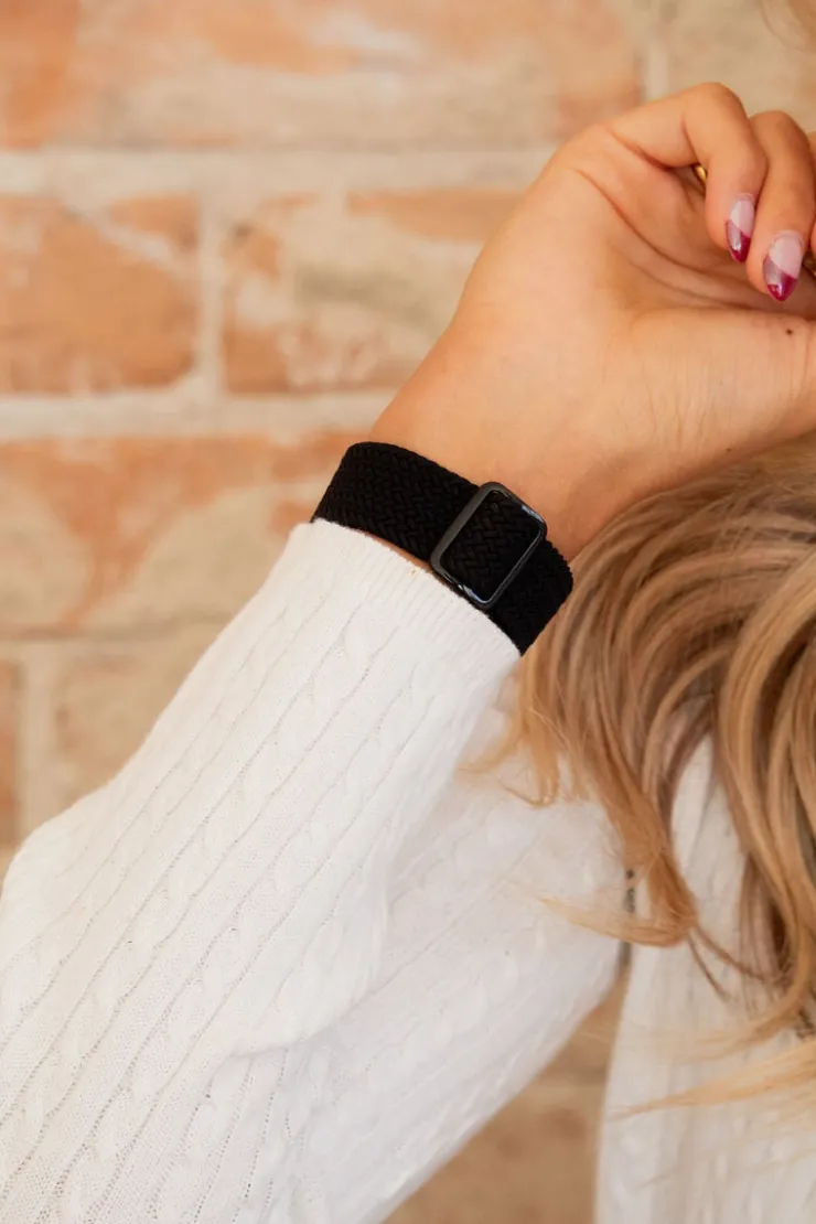 Andi Black Thick Weaved Adjustable Elastic Watch Band