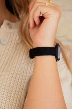 Andi Black Thin Weaved Adjustable Elastic Watch Band