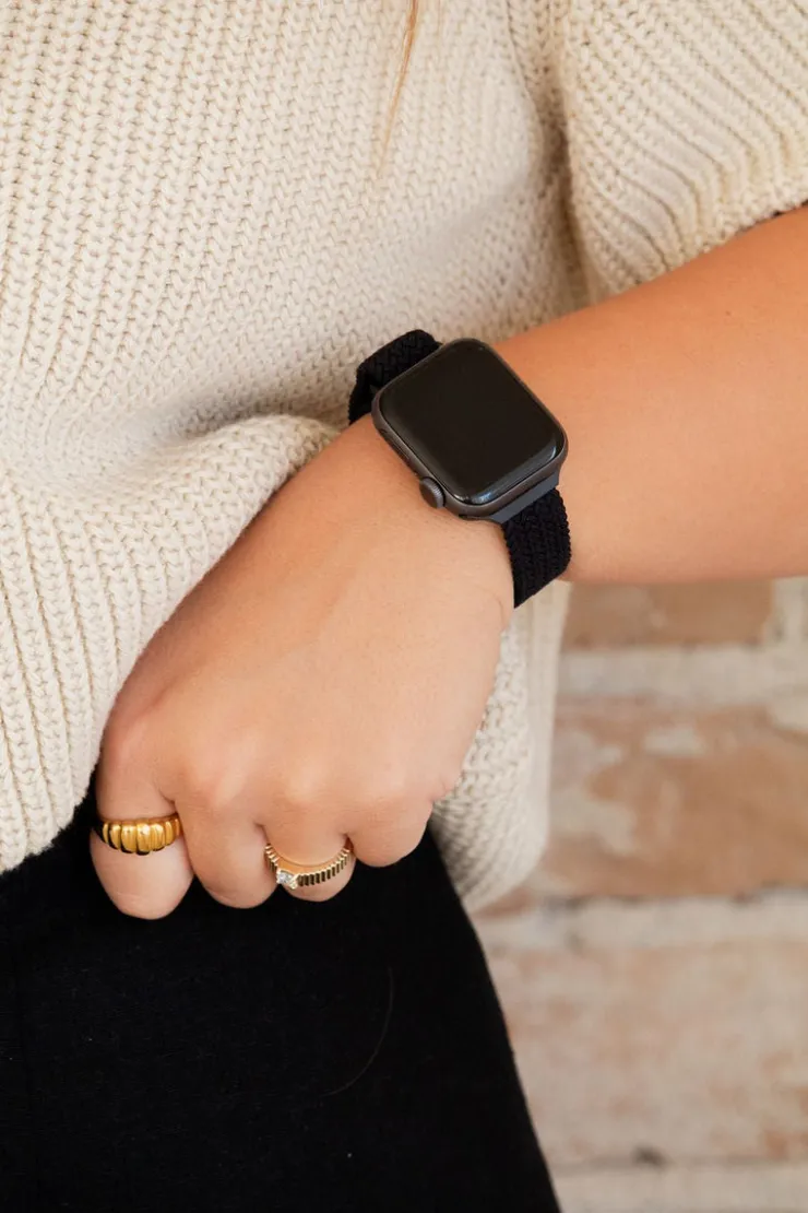 Andi Black Thin Weaved Adjustable Elastic Watch Band