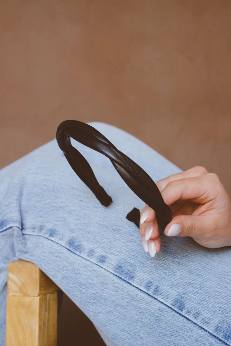 Andi Black Twisted Leather Hard Headband