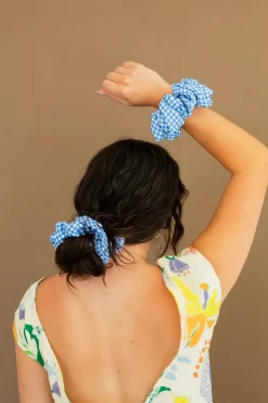 Andi Blue Checkered Jumbo Scrunchie
