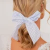 Andi Blue Gingham Long Bow Scrunchie