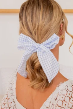 Andi Blue Gingham Long Bow Scrunchie