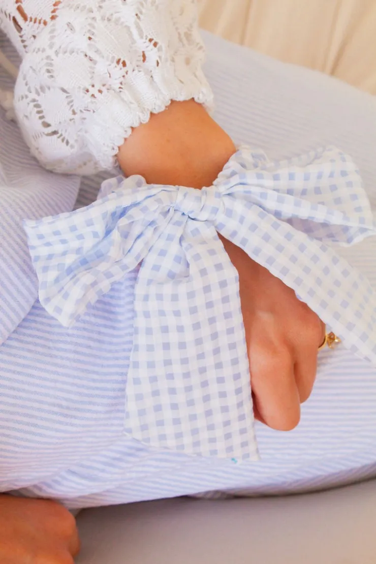 Andi Blue Gingham Long Bow Scrunchie
