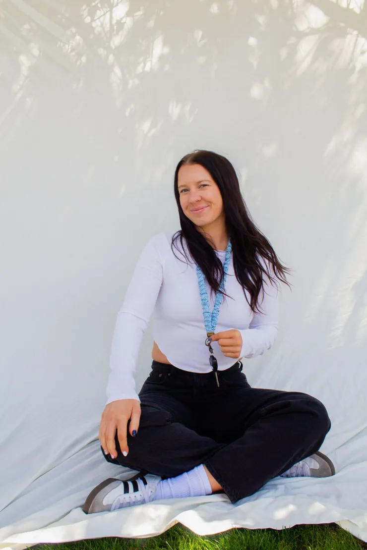Andi Blue Striped Lanyard