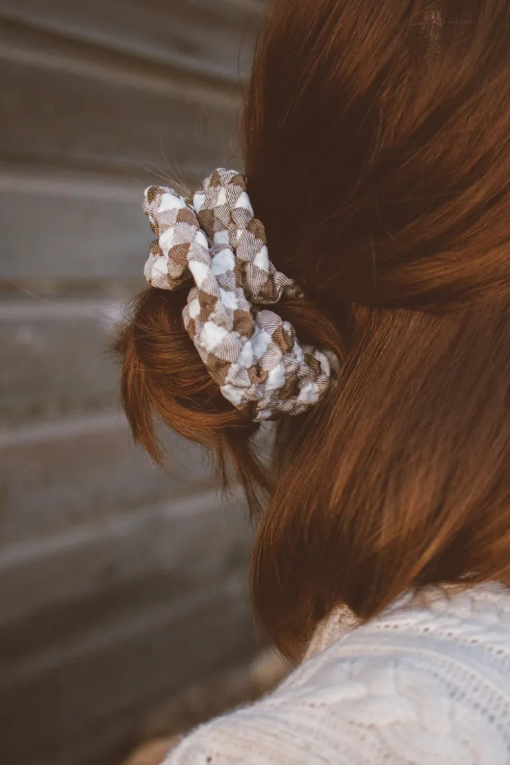 Andi Brown Checkered Oversized Scrunchie
