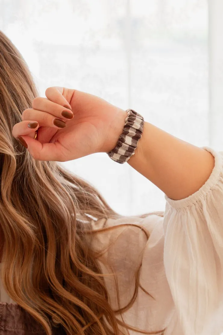 Andi Brown Gingham Scrunchie Band Compatible with Apple Watch