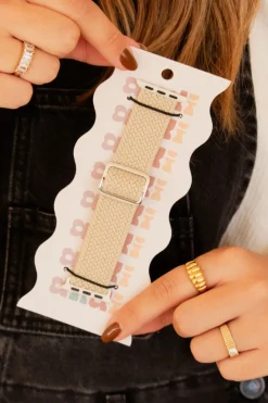 Andi Cream Thick Weaved Adjustable Elastic Watch Band