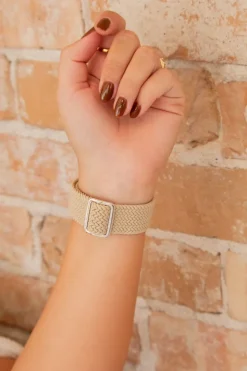 Andi Cream Thick Weaved Adjustable Elastic Watch Band