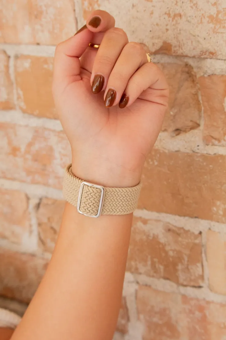 Andi Cream Thick Weaved Adjustable Elastic Watch Band