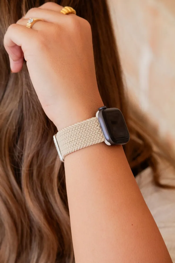 Andi Cream Thick Weaved Adjustable Elastic Watch Band