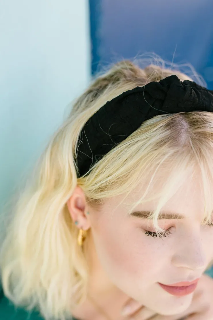 Andi Crushed Cotton Headband in Black