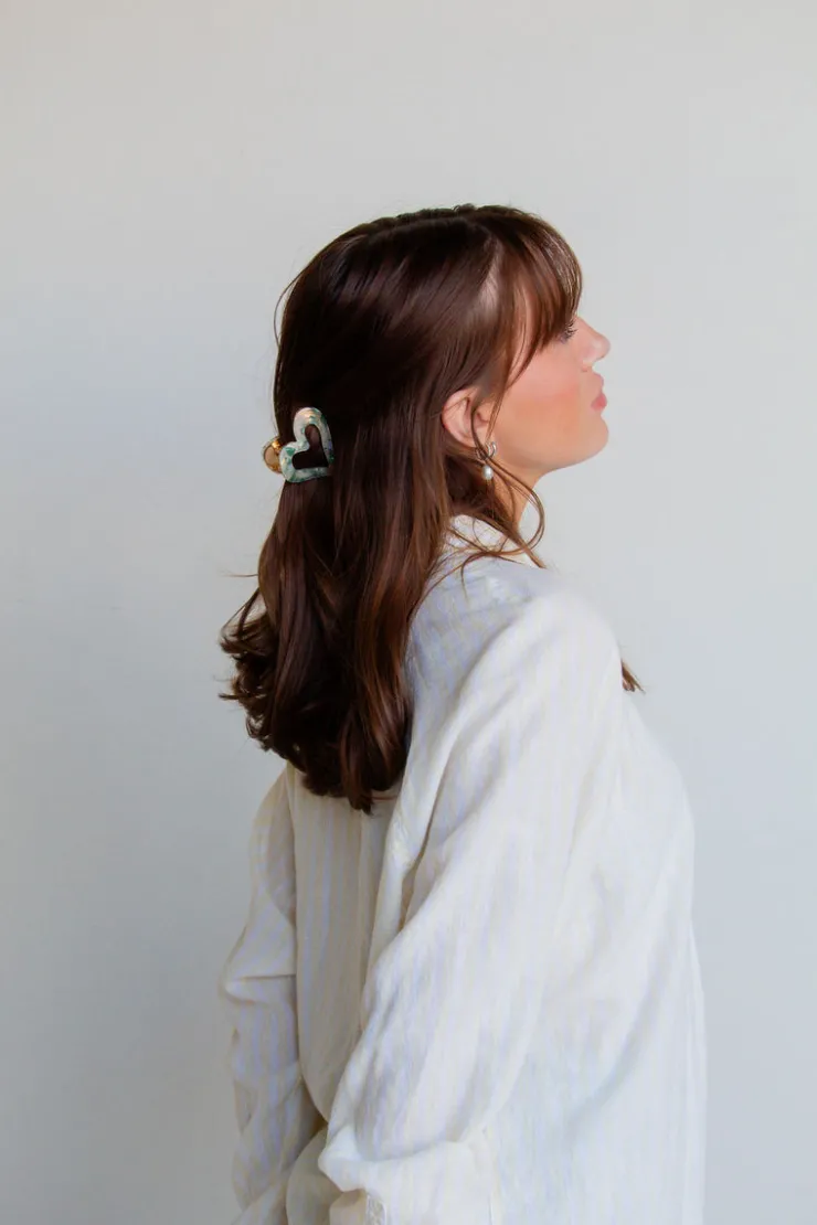 Andi Green Marble Heart Claw Clip
