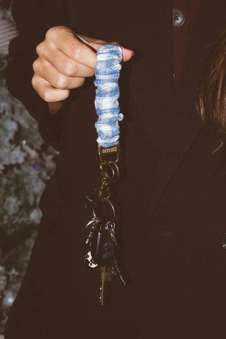 Andi Icy Blue Gingham Keychain