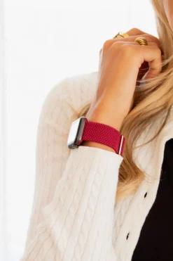 Andi Maroon Thick Weaved Adjustable Elastic Watch Band