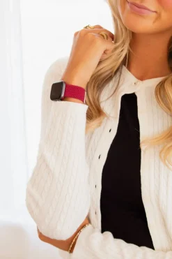 Andi Maroon Thick Weaved Adjustable Elastic Watch Band