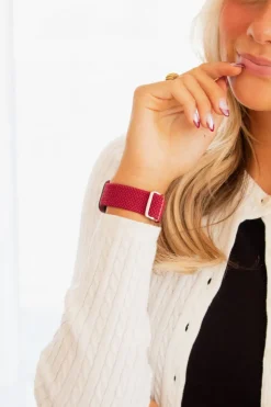 Andi Maroon Thick Weaved Adjustable Elastic Watch Band