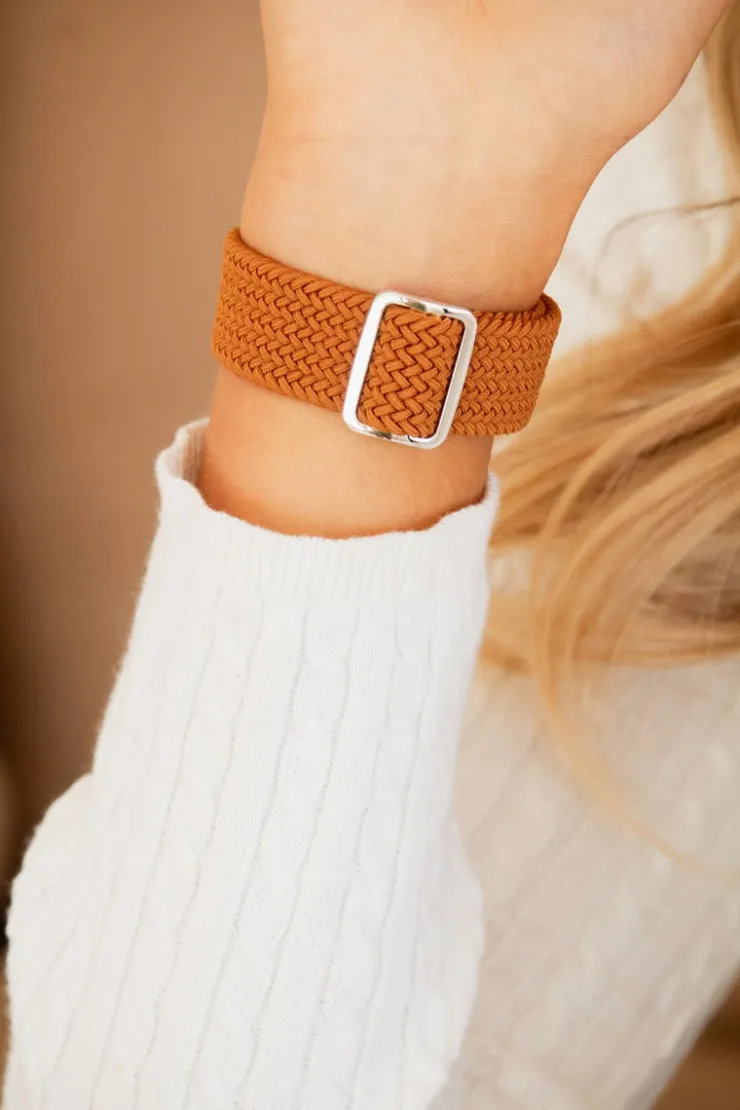 Andi Mustard Thick Weaved Adjustable Elastic Watch Band