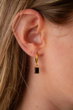 Andi Onyx Gemstone Dangle Hoop Earrings