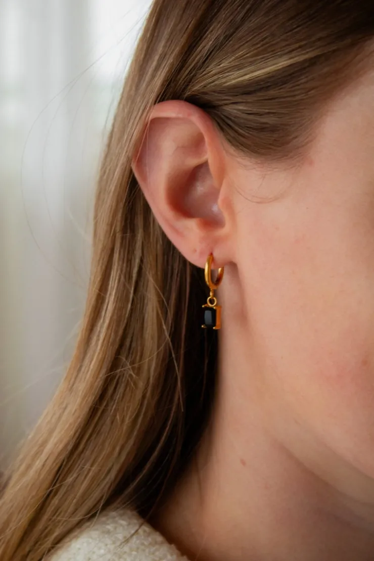 Andi Onyx Gemstone Dangle Hoop Earrings
