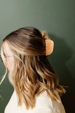 Andi Orange Checkered Claw Clip