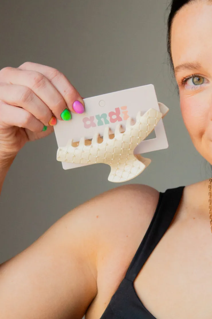 Andi Pearl Studded Champagne Claw Clip
