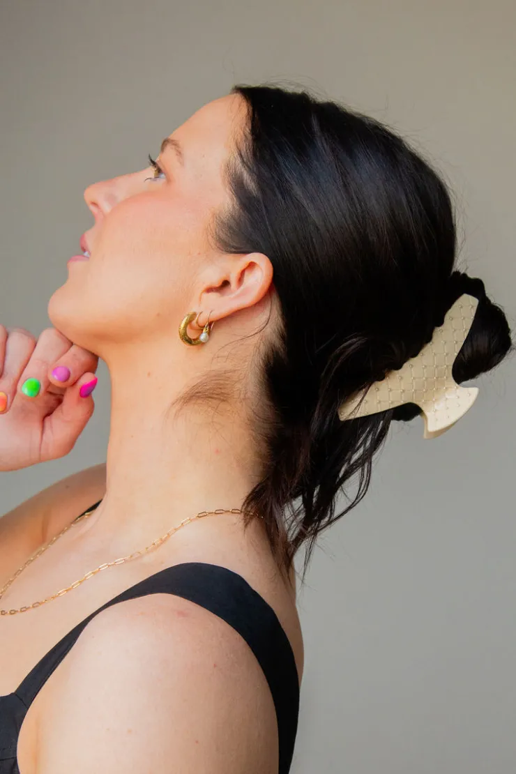 Andi Pearl Studded Champagne Claw Clip