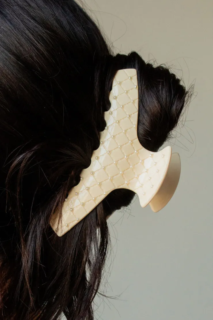 Andi Pearl Studded Champagne Claw Clip