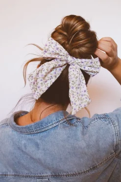 Andi Purple Floral Chunky Long Bow