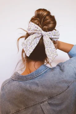 Andi Purple Floral Chunky Long Bow