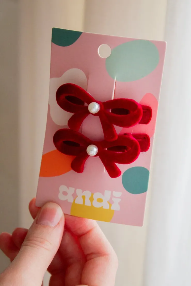 Andi Red Velvet Pearl Bow Clip 2-pack