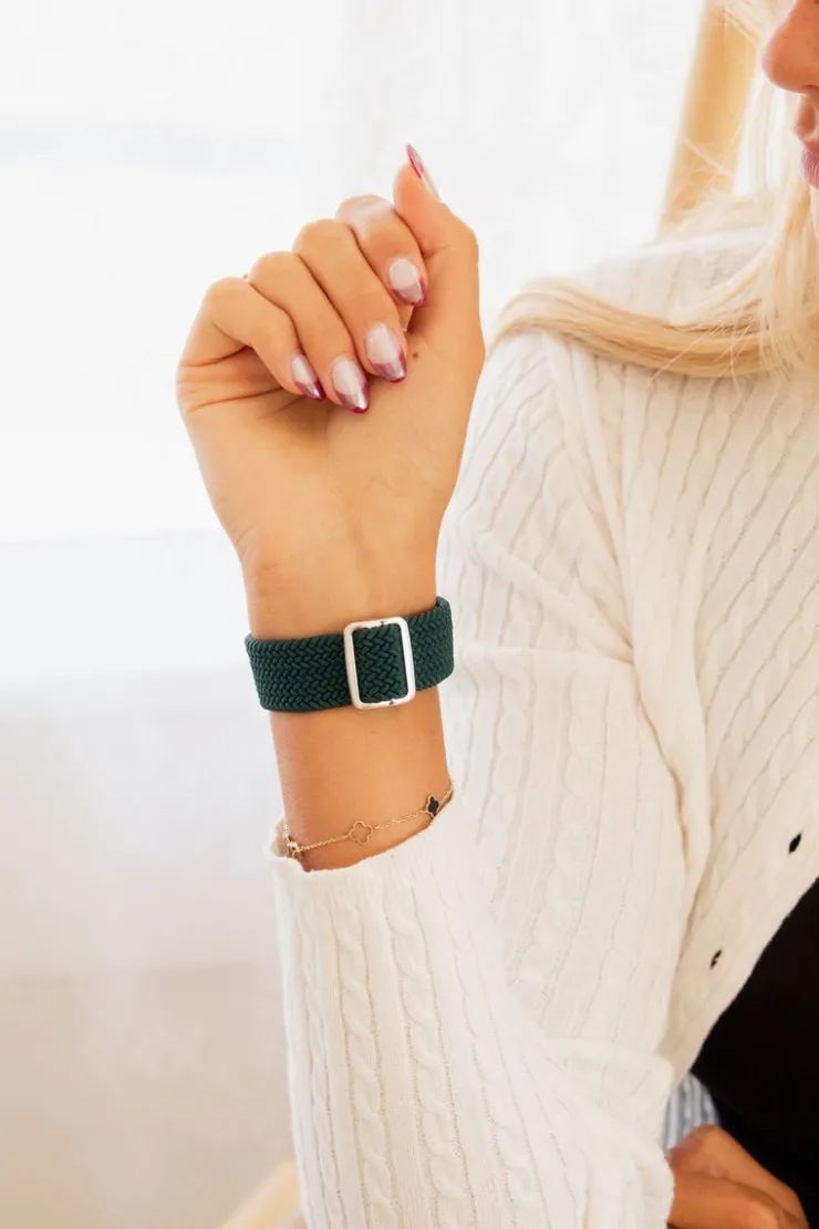 Andi Teal Thick Weaved Adjustable Elastic Watch Band