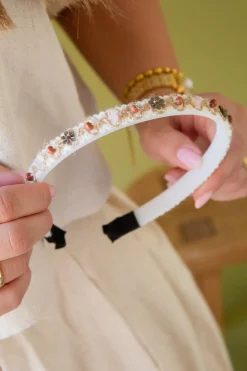Andi Thin Cream Beaded Headband